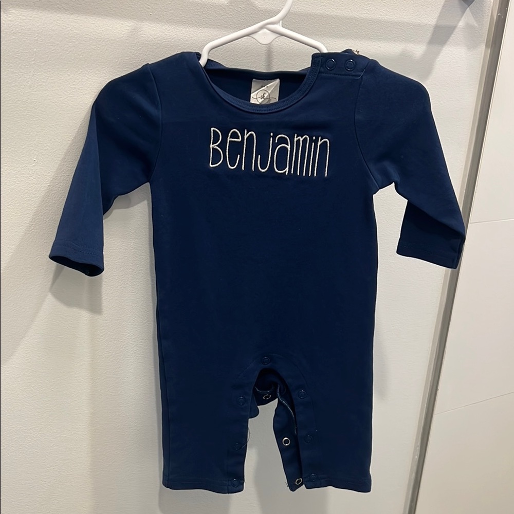 Benjamin Navy Blue Baby Onesie with Name Embroidery